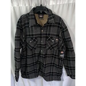 NWT Dickies High Pile Sherpa-Lined Flannel Shirt Jacket Mens Medium Black Plaid